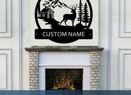 Deer and Cabin Custom Name Sign Metal Wall Art Personalized Last Name Plaque Outdoor Metal Wall Art Personalized Gift for Wedding/Housewarming