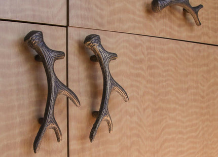 Zeckos Set of 6 Deer Antler Drawer Pulls, 6.25 Inch Bronze Cast Iron