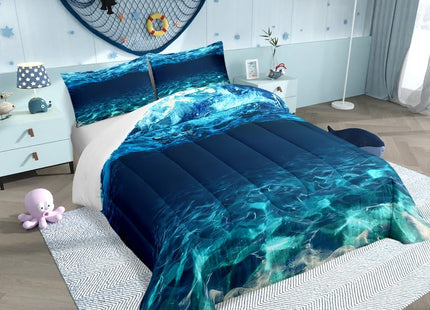 Castle Fairy Under Sea Comforter,Diving Adventure Sports Themed Comforter Set Full Size,Cobblestone Sand Blue Ocean Bedding Set All Seasons Bedroom Down Duvet,1 Comforter&2 Pillowcase