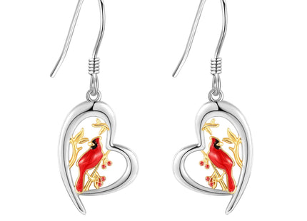 Cardinal Dangle Earrings S925 Sterling Silver Red Cardinal Drop Earrings Dangling Jewelry Cardinal Bird Gifts For Women