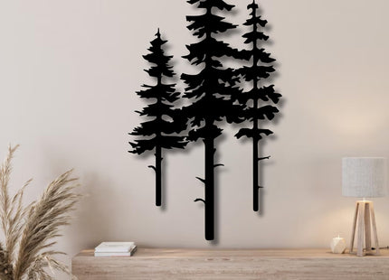 rumloch Metal Pine Tree Wall Art, Pine Tree Decor, Nature Forest Metal Decor, Tree Wall Art, Wall Decorations for Living Room, Bed Room, Dning Room, Nature Lover Gift (Black,18"×10")