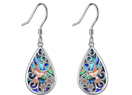 POPLYKE 925 Sterling Silver Hummingbird Earrings Teardrop Abalone Dangle Earrings For Women Hummingbird Jewelry for Mom