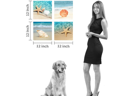 Beach Seashell Starfish Canvas Wall Art Coastal Decor 12x12 4 Panels