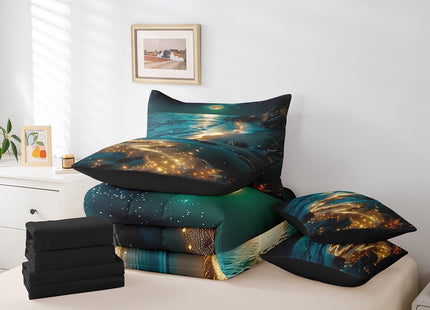 Feelyou Moonlight Beach Comforter Set with Sheets 7 Piece Full Size
