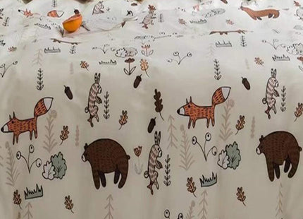 Beige Bear Comforter Set Twin Size 3 PCS Girls Boys Woodland Theme Bedding
