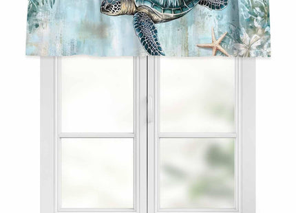 Nautical Coastal Valance for Windows, Beach Sea Turtle Starfish Ocean Ocean Rod Pocket Curtain Valances for Living Room Bathroom Underwater World Window Treatment Valances 60"W x 18"L, 1 Panel