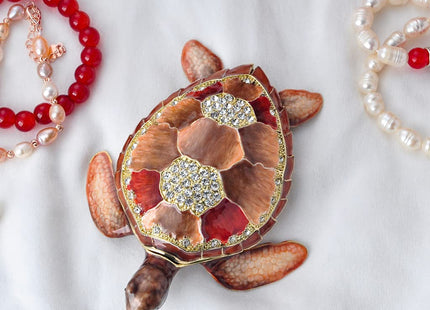 Sea Turtle Trinket Box, 4.5" Turtle Figurine, Hinged Jewelry Box