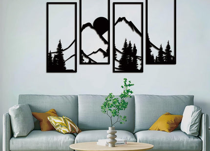Metal Sunset Mountain Forest Wall Decor Set of 4, Minimalist Line Drawing Large Mountains Wall Art Home Decor for Living Room Bedroom Office…