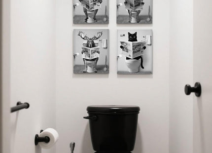 Funny Moose Sitting on Toilet Reading Newspaper Bathroom Wall Art, 8"x10"