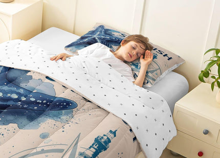Feelyou Kids Starfish Beach Comforter Set Coastal Beach Ocean Bedding Set for Boys Teens Decor Teal Blue Comforter Ocean Marine Duvet Set Bedroom 3Pcs with 2 Pillow Case King Size