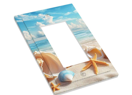 Beach Coastal Seashore Sea Starfish Shell Sand Decorative Outlet Covers 1 Gang Single Rocker Light Switch Cover Plate Wall Plates GFCI Faceplate for Bathroom Home Decor