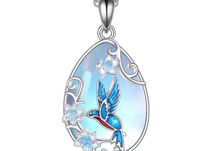 LUHE Hummingbird Necklace Sterling Silver Bird Moonstone Pendant Necklace with Flower Hummingbirds Jewelry Gifts for Women (Hummingbird Necklace)