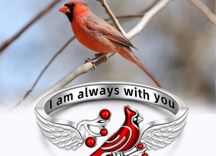 LOVGIFSET Sterling Silver Cardinal Ring Angel Wing Feather Ring for Women Cardinal Appear When Loved Ones are Near Adjustable Cardinal Jewelry