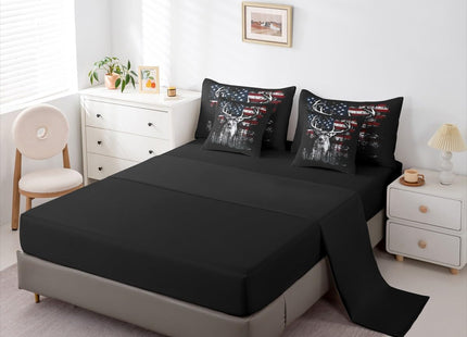 Erosebridal Deer Hunting Full Comforter Set with Sheets for Men, Western Moose Antlers 7 Pcs Bedding Set, American Flag Bed Sets, Cabin Farmhouse Country Lodge Bed in A Bag for Boys Adults Bedroom