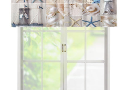 Starfish Valance Curtain for Window, Vintage Beach Ocean Lighthouse Shell Sailboat Casual Summer European Kitchen Panel Windows Treatment Drapes for Bathroom Bedroom 54x18Inch 1P
