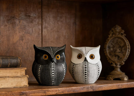 Modern Dots Owl Figurine Small Collectible White Owl Sculpture Decor