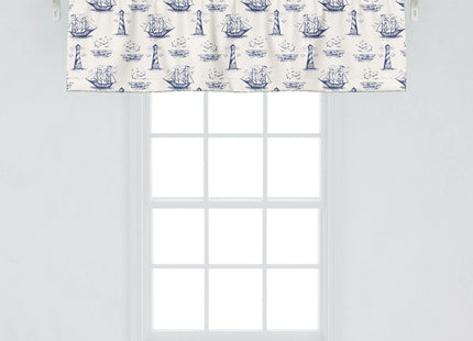Lunarable Nautical Window Valance Pack of 2, Ships Sailing in The Sea Waves with Lighthouse Seagulls Pirate Retro, Rod Pocket Curtain Valances for Kitchen Bedroom, 54" X 18", White Night