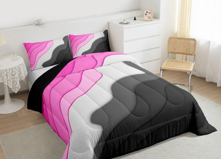 Erosebridal Girls Pink Ombre Comforter Set Full Minimalism Art Bedding Set, Abstract Marine Ocean Wave Bedding Comforter Sets Summer Beach Duvet Insert, Aesthetic Artwork Quilted Duvet Microfiber
