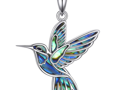 AINFQY Hummingbird Necklace 925 Sterling Silver Abalone Shell Humming Bird Pendant Necklace for Women Men Hummingbird Jewelry Birthday Gift