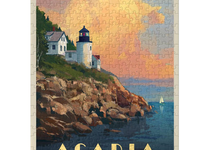MyPuzzle Acadia National Park: Lighthouse, Vintage Poster - Premium 300 Piece Jigsaw Puzzle for Adults