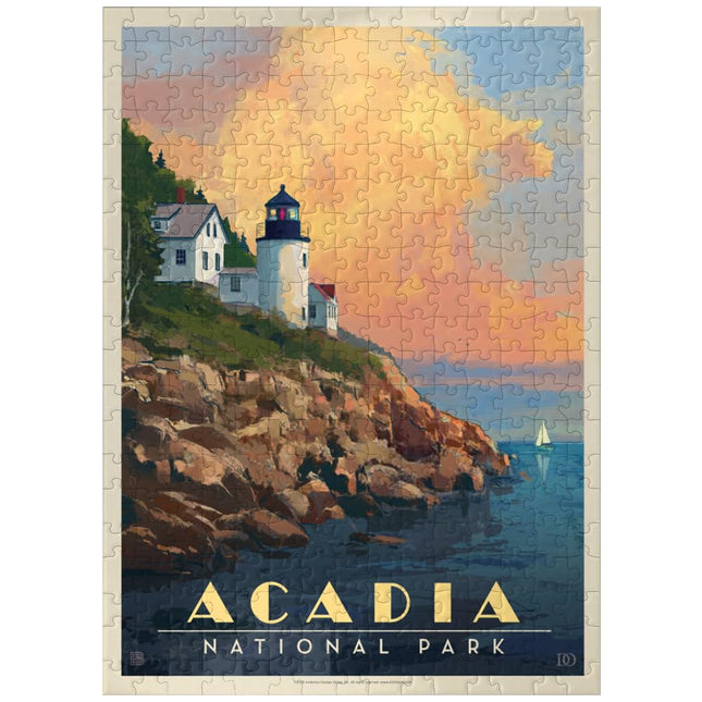 MyPuzzle Acadia National Park: Lighthouse, Vintage Poster - Premium 300 Piece Jigsaw Puzzle for Adults