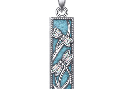 HHKPATOP Dragonfly Necklace 925 Silver Dragonfly Turquoise Bar Pendant