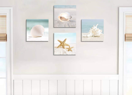 ARTISTIC PATH Coastal Starfish & Seashells Canvas Wall Art, 12"x12"x4 PCS