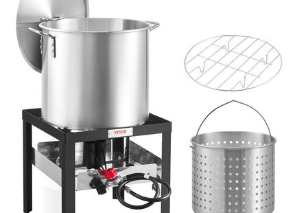 VEVOR 100 Qt Seafood Boiling Kit with Strainer, Outdoor Seafood Boil Pot and Basket, Cooking Set for Crab Crawfish Lobster Boiling, Aluminum Stockpot with 100,000 BTUs Propane Burner and Steamer Rack
