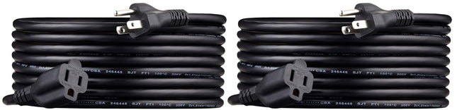 Amazon Basics Indoor Extension Cord, 13 Amps, 125V, 16 AWG, 15 Foot, Black, 2-Pack, 3-Prong Plugs
