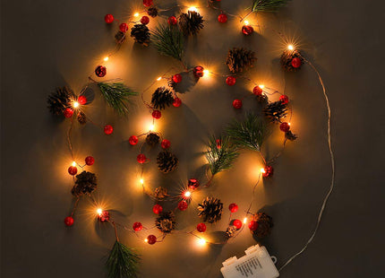 Luditek Christmas Garland with Lights, Red Berry Pine Cone 6.5FT 20 LED Garland Lights Battery Operated, led Garland String Lights, Christmas Decorations Indoor for Home Fireplace Mantel Xmas Decor