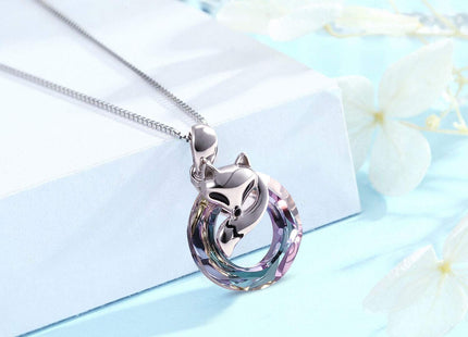 JUSTKIDSTOY Sterling Silver Fox Pendant Necklace - Circle Crystal Pendant, Women's Fox Jewelry Gift
