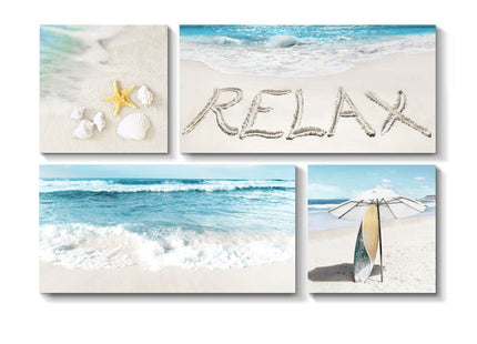 TAR TAR STUDIO Beach Picture Seaside Wall Art: Starfish and Seashell Painting Print Canvas Artwork for Bedroom (Overall 36" W x 24" H, Multiple Style)