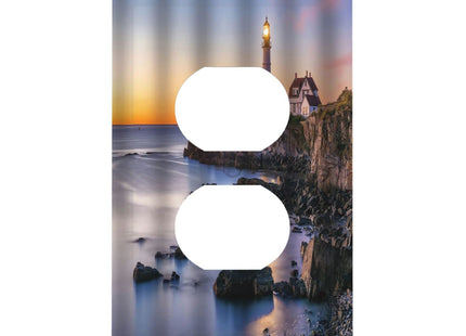 Lighthouse Sunrise Foggy Seascape 1 Gang Duplex Light Switch Cover Decorative Outlet Covers Wall Plate Electrical Faceplate Receptacle Home Switchplate for Bathroom Kitchen Decor