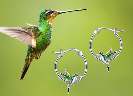 YAFEINI Hummingbird Hoop Earrings 925 Sterling Silver Cute Animal Hummingbird Earrings Jewelry Gifts For Women