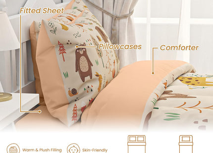 SANDJEST Woodland Animal Full Bedding Sets with 4-Pieces (Includes 1 Comforter, 1 Fitted Sheet 2 Pillowcases), Comforters Bed Set Bedroom Decor