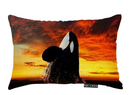 Nicokee Throw Pillow Cover Ocean Orca Whale Jump Fire Sky Decorative Pillow Case Home Decor 20x12 Inches Pillowcase