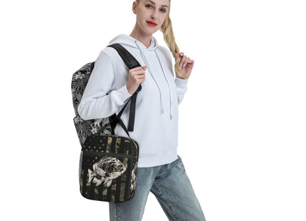 Anyako Fishing Camouflage American Flag Bass Lunch Box, Portable Insulated Lunch Bag with Detachable Handle,Reusable Lunchbox for Boys Girls Men Women Adults