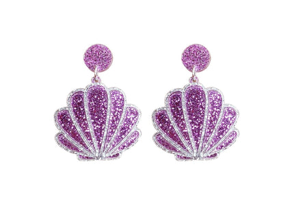 Enamel Sea Shell Earrings Lovely Creative Nautical Sea Beach Stud Dangle Earrings Sparkling Sequins Sea Shell Earrings For Women(Purple)