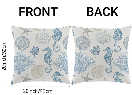 Coastal Throw Pillow Covers 20 x 20 Inch Set of 2 Summer Ocean Themed Pillow Covers Beach Seashell Starfish Seahorse Pillow Cases Linen Square Cushion Cover for Home Couch Sofa Bedding Decor