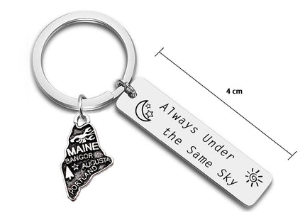 JJTZX Always Under the Same Sky US State Keychain Long Distance Map Keychain Graduation Gift between Best Friends (Maine)