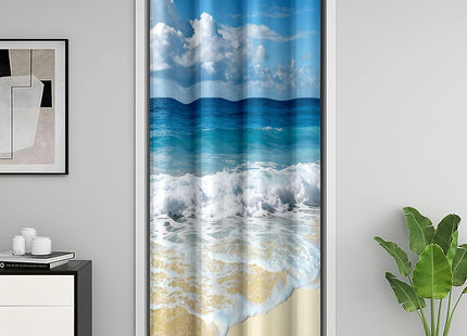 Ocean Wave Door Curtain for Doorways Privacy, Hawaiian Beach with Foamy Waves Doorway Curtain, Sea Shore Holiday All Season 30%-50% Blackout Curtains, Coastal Nature Theme Door Drape, 42" W X 80" L