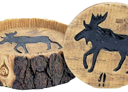 Moose Decor Wood and Log Look Coasters Set of 4