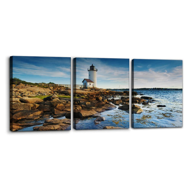 Pacimo 3 Pieces Cityscape Canvas Wall Art - Annisquam Lighthouse Pictures Print on Canvas Massachusetts Landscape Modern Artwork for Home Office Decor Stretch and Framed Ready to Hang - 12" x 16" x 3