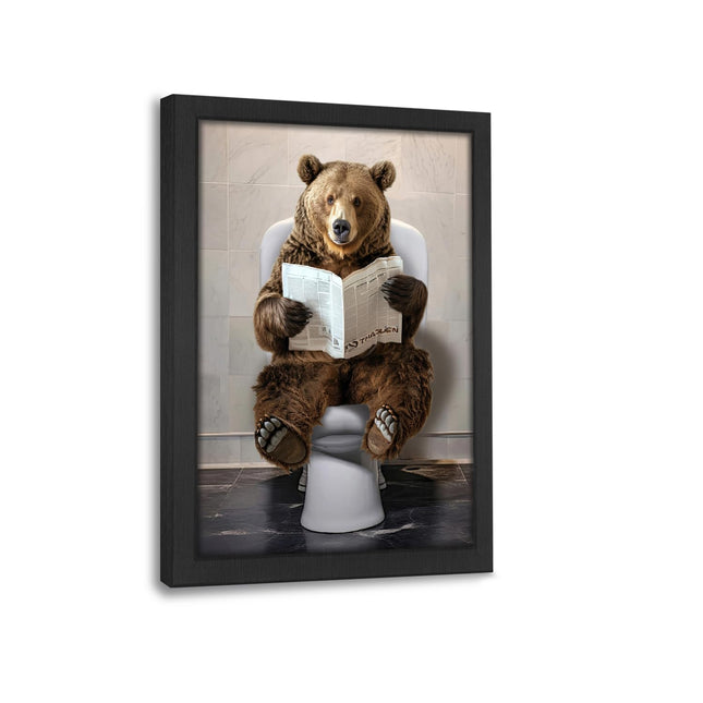 Farmhouse Bear Bathroom Wall Decor Funny Cabin Bear Pictures Canvas Print Painting Artwork Wildlife Animal Toilet Signs Decoration Gifts Framed 8"X10"