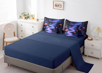 Erosebridal Mushroom 7 Pcs Comforter Set Queen Size,Dreamy Woodland Bed in a Bag with Flat Sheet and Fitted Sheet for Kids Teens Adult,Glitter Red Teal Bedding Set with Pillowcase and Sham Reversible