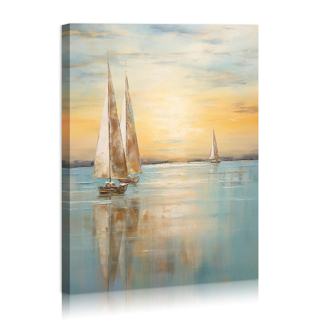 Nautical Sailboat Canvas Wall Art Seascape Wall Decor Boat Coastal Paintings for Beach House Living Room Bedroom Home Decorations Framed Ready To Hang 12x16 inches