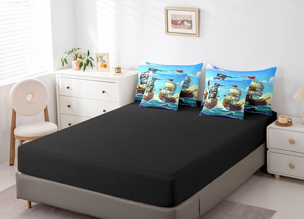 Erosebridal Sailboat Bed in A Bag Full Sailing Ship Nautical Comforter Set 7 Piece for Kids Boys,Ocean Wave Bedding Set Cartoon Pirate Ship Bed Sheets Set with Comforter