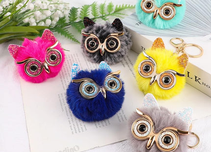 Framendino 6 Pack Fluffy Cute Owl Keychain - Faux Animal Fur Pom Pom Owl Keychain for Bag Decor