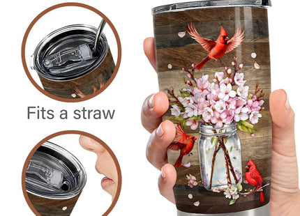 SANDJEST Cardinal Tumbler 20oz Stainless Steel Insulated Travel Mug Cup for Women Girls Gifts for Birthday Christmas