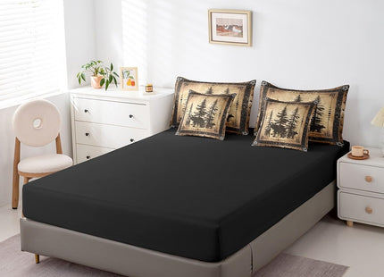 Erosebridal Rustic Bear Comforter Set Queen 7 Piece Woodland Wildlife Hunting Bed in A Bag Farmhouse Cabin Lodge Bedding Comforter Sets for Kids Adults Men Black Retro Country Animal Bed Set